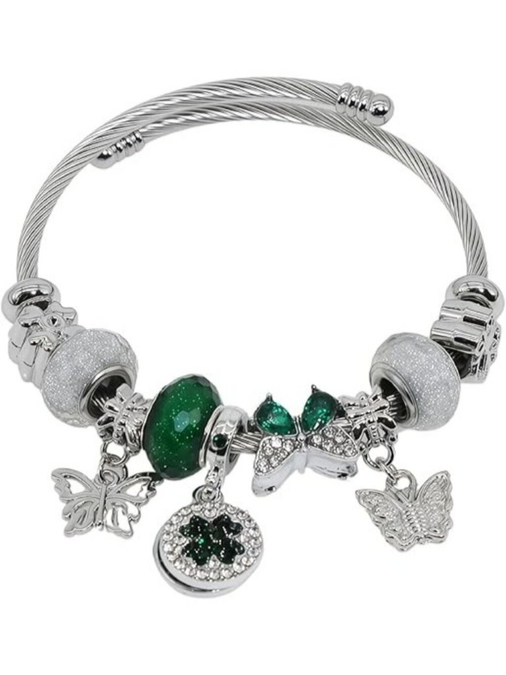 Green Butterfly Charm Bracelet Exquisite Cute Cartoon Friendship Silver Bracelet